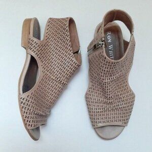RON WHITE Aerika Leather Laser Cut Shield Sandal Creamy Tan Sz Eur 36 US 5.5 6
